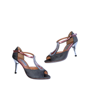 画像をギャラリービューアに読み込む, GRAY x PINK SUEDE HEEL SANDALS (グレー&ピンクピンク スエード サンダル)