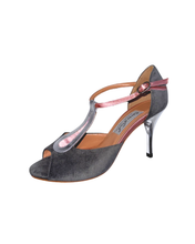 画像をギャラリービューアに読み込む, GRAY x PINK SUEDE HEEL SANDALS (グレー&ピンクピンク スエード サンダル)