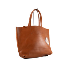 画像をギャラリービューアに読み込む, BROWN LEATHERxSILVER LOGO BIG TOTE BAG / ブラウンーレザーxシルバーロゴ ビッグ トートバッグ