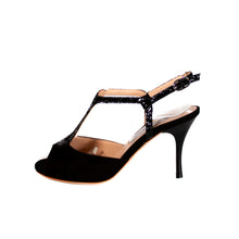 画像をギャラリービューアに読み込む, BLACK T-STRAP PEEP TOE SANDALS<br>(ブラック Tストラップ ピープトゥ サンダル)