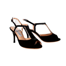 画像をギャラリービューアに読み込む, BLACK T-STRAP PEEP TOE SANDALS<br>(ブラック Tストラップ ピープトゥ サンダル)