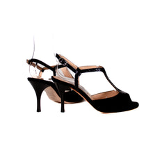 画像をギャラリービューアに読み込む, BLACK T-STRAP PEEP TOE SANDALS<br>(ブラック Tストラップ ピープトゥ サンダル)