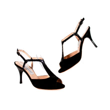 画像をギャラリービューアに読み込む, BLACK T-STRAP PEEP TOE SANDALS<br>(ブラック Tストラップ ピープトゥ サンダル)