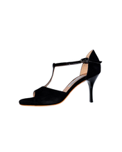 画像をギャラリービューアに読み込む, ALL BLACK T-STRAP HEEL SANDALS (オール ブラックブラック Tストラップ サンダル)