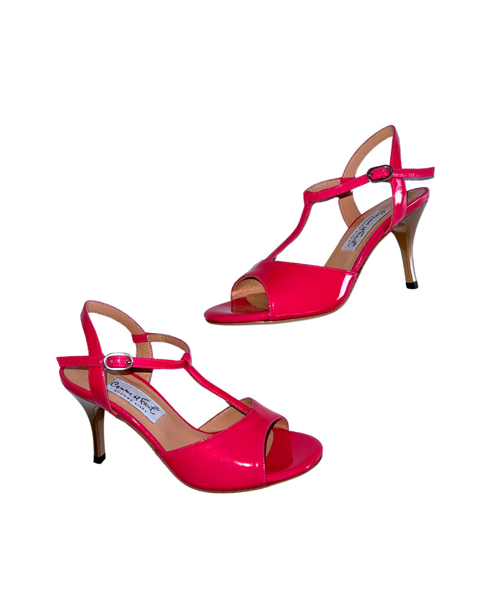 Comme Il Faut デザインシューズ | PINK PATENT LEATHER HEEL SANDALS