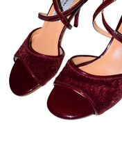 画像をギャラリービューアに読み込む, BORDEAUX FUR HEEL SANDALS (ボルドー ファー ヒール リボンストラップ サンダル)