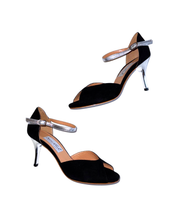 画像をギャラリービューアに読み込む, BLACK x SILVER HEEL SANDALS (ブラック & シルバー ヒール ストラップ サンダル)