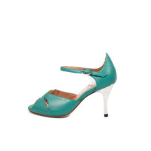 画像をギャラリービューアに読み込む, TULIP TURQOISE PEEP TOE SANDALS<br>(チューリップ型 ターコイズ レザー ピープトゥ サンダル)
