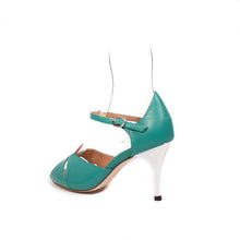 画像をギャラリービューアに読み込む, TULIP TURQOISE PEEP TOE SANDALS<br>(チューリップ型 ターコイズ レザー ピープトゥ サンダル)
