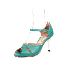 画像をギャラリービューアに読み込む, TULIP TURQOISE PEEP TOE SANDALS<br>(チューリップ型 ターコイズ レザー ピープトゥ サンダル)