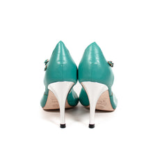 画像をギャラリービューアに読み込む, TULIP TURQOISE PEEP TOE SANDALS<br>(チューリップ型 ターコイズ レザー ピープトゥ サンダル)