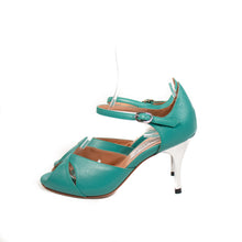 画像をギャラリービューアに読み込む, TULIP TURQOISE PEEP TOE SANDALS<br>(チューリップ型 ターコイズ レザー ピープトゥ サンダル)
