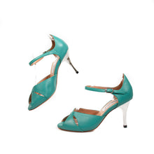 画像をギャラリービューアに読み込む, TULIP TURQOISE PEEP TOE SANDALS<br>(チューリップ型 ターコイズ レザー ピープトゥ サンダル)