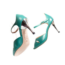 画像をギャラリービューアに読み込む, TULIP TURQOISE PEEP TOE SANDALS<br>(チューリップ型 ターコイズ レザー ピープトゥ サンダル)