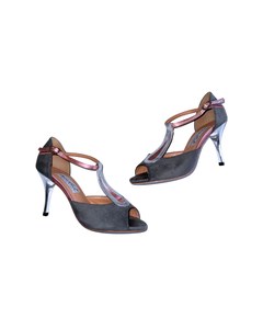 GRAY x PINK SUEDE HEEL SANDALS (グレー&ピンクピンク スエード サンダル)