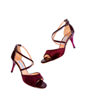画像をギャラリービューアに読み込む, BORDEAUX FUR HEEL SANDALS (ボルドー ファー ヒール リボンストラップ サンダル)
