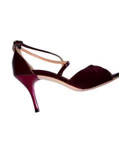 BORDEAUX FUR HEEL SANDALS (ボルドー ファー ヒール リボンストラップ サンダル)