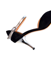画像をギャラリービューアに読み込む, BLACK x SILVER HEEL SANDALS (ブラック &amp; シルバー ヒール ストラップ サンダル)
