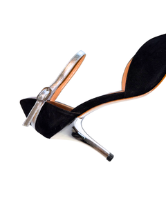 BLACK x SILVER HEEL SANDALS (ブラック & シルバー ヒール ストラップ サンダル)
