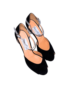 BLACK x SILVER HEEL SANDALS (ブラック & シルバー ヒール ストラップ サンダル)