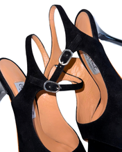 画像をギャラリービューアに読み込む, BLACK SUEDE HEEL SANDALS (ブラック スエード ヒール リボンストラップ サンダル)
