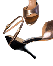 画像をギャラリービューアに読み込む, BLACK x GOLD SINGLE STRAP HEEL SANDALS (ブラック&amp;ゴールド シングル シングル ストラップ ヒール サンダル)
